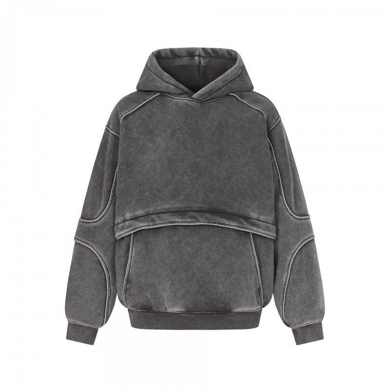 Mens 2026 Fall Winter Fleece Hoodie American Street Style Loose Fit Solid Color Sweatshirt