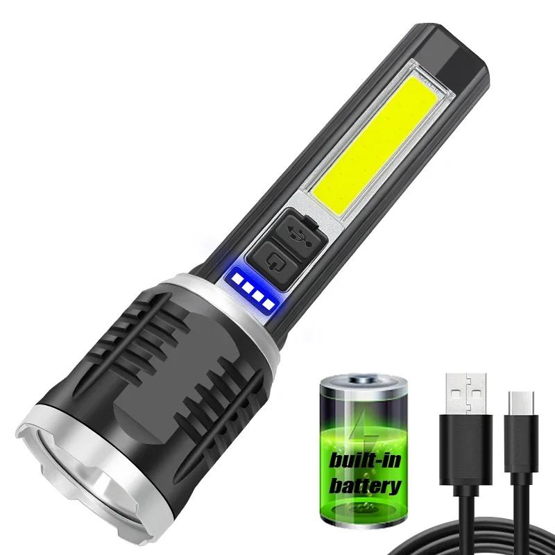 Powerful LED Flashlight T6 Lamp Bead Built-in Battery USB Rechargeable Zoom Torch With Power Display Outdoor Tactical Flashlight