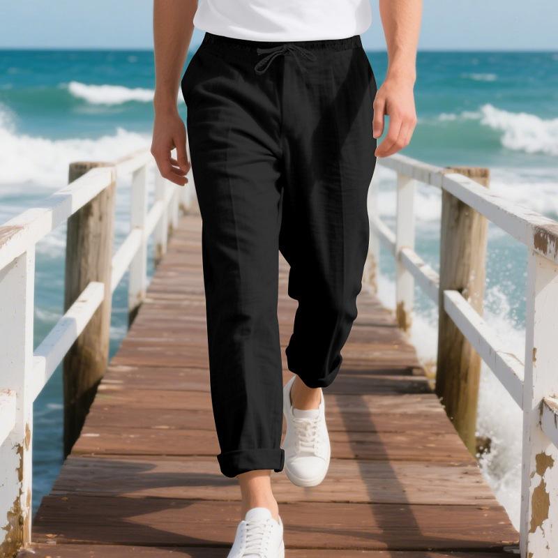 Spring and Autumn Men's Loose Casual Linen Hip Hop Beach Sports Wide Leg Casual Trousers Man