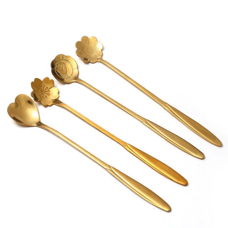 Cherry Blossom Stainless Steel Spoons: Rose Spoon, Heart Spoon, Coffee Spoon, Honey Dessert Spoon, Gold Cherry Blossom Spoon