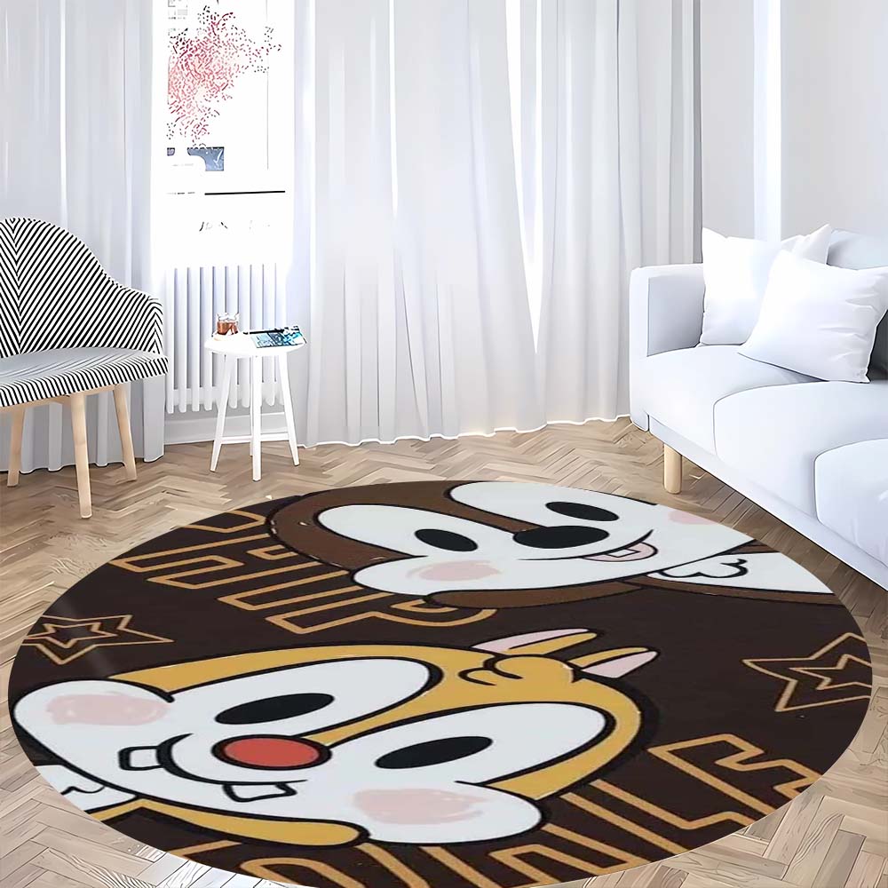 Mielas Chip 'n' Dale paveikslėlio apvalus grindų kilimėlis, namų kilimo dekoracija, animacinis sveikinimo durų kilimėlis, neslystantis ir atsparus dėmėms.