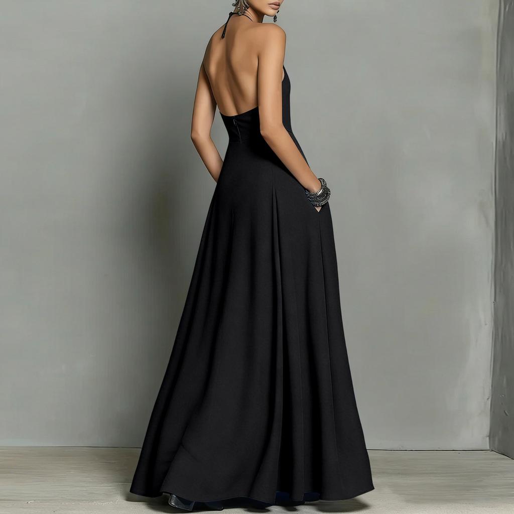 Ladies' Casual And Sexy Minimalist Hanging Neck Backless Dress