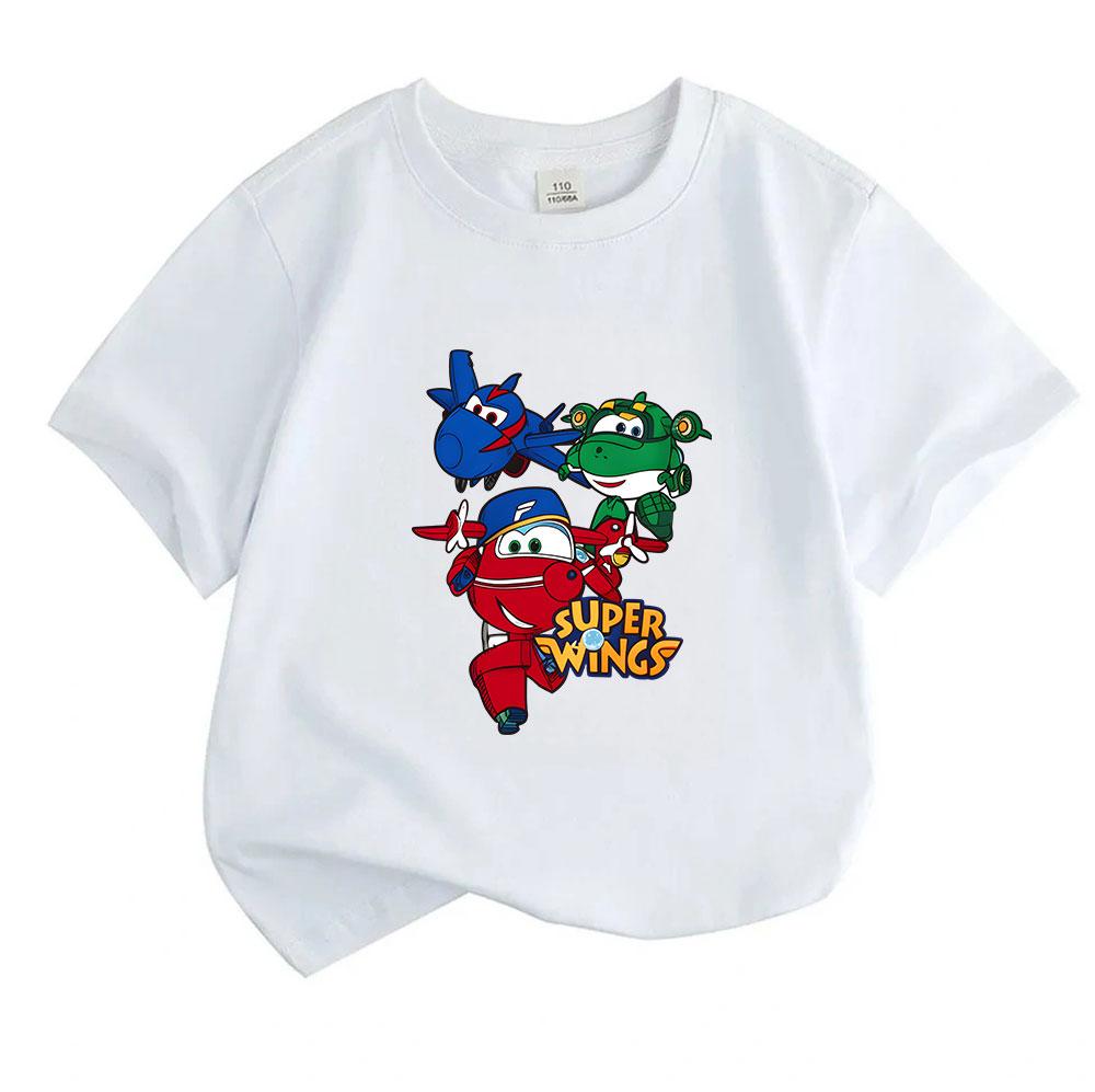 Kids Boys Girls 100% Cotton Crew Neck Short Sleeve T-Shirt, Cute Cartoon Airplane Printed Casual Tees for Children Daily Summer Wear Tops