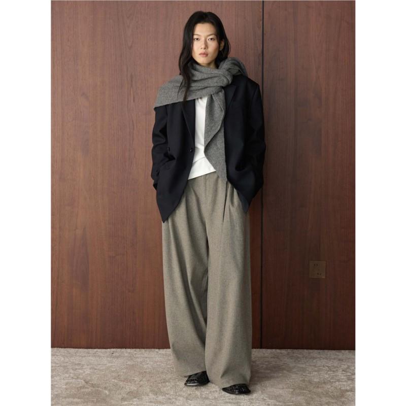 Johnature French-style Chic Casual Loose High-waist Pants For Women Winter Versatile Simple Wide-leg Trousers