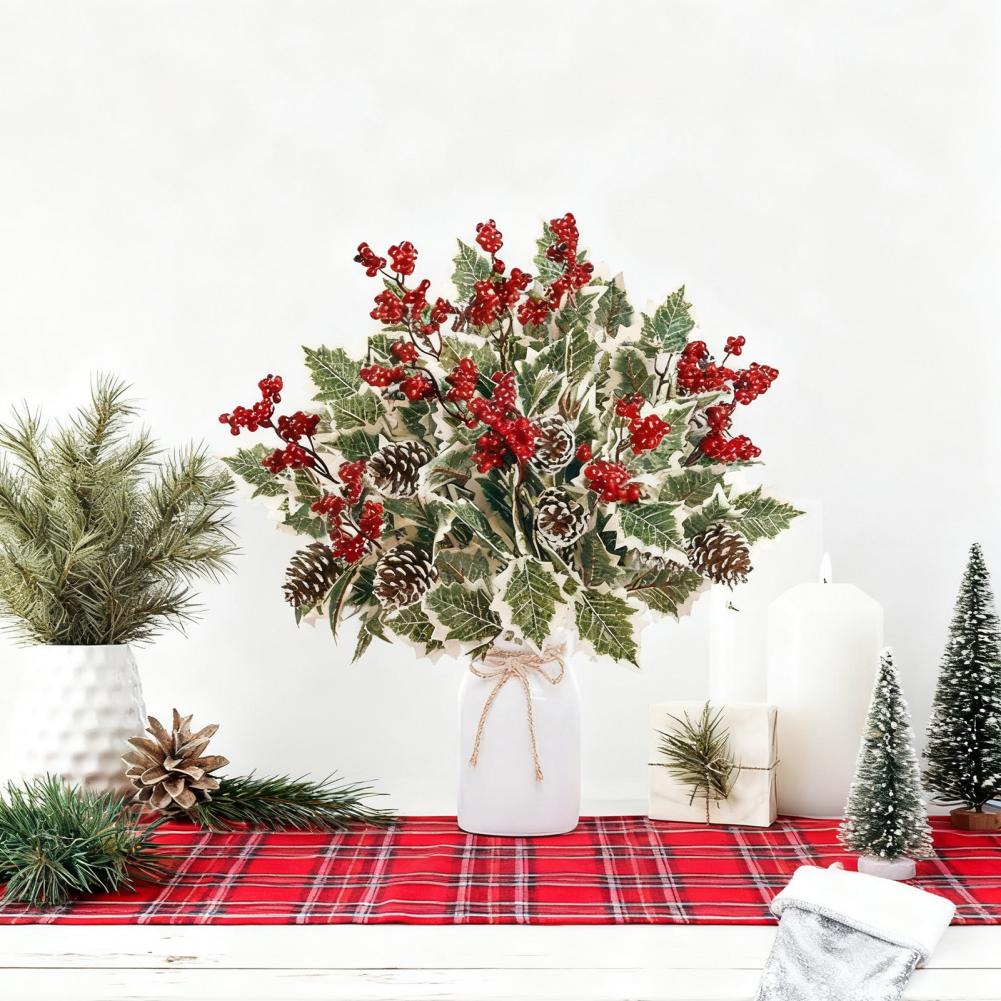Artificial Plants with Berries Realistic Looking Artificial Greenery Festive Christmas Decor Set with Artificial Holly for Home