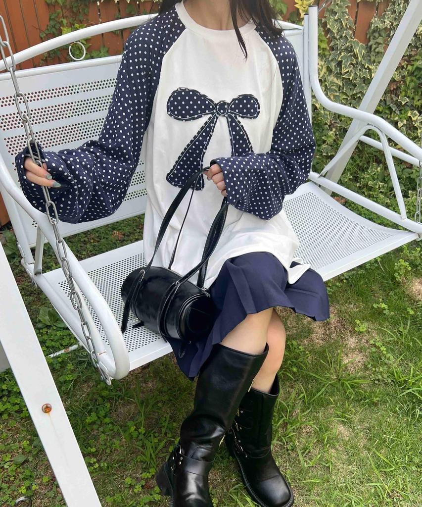 WEGO WC Punkt Raglan Patchwork Langarm Dunkelblau Damen T-Shirt,