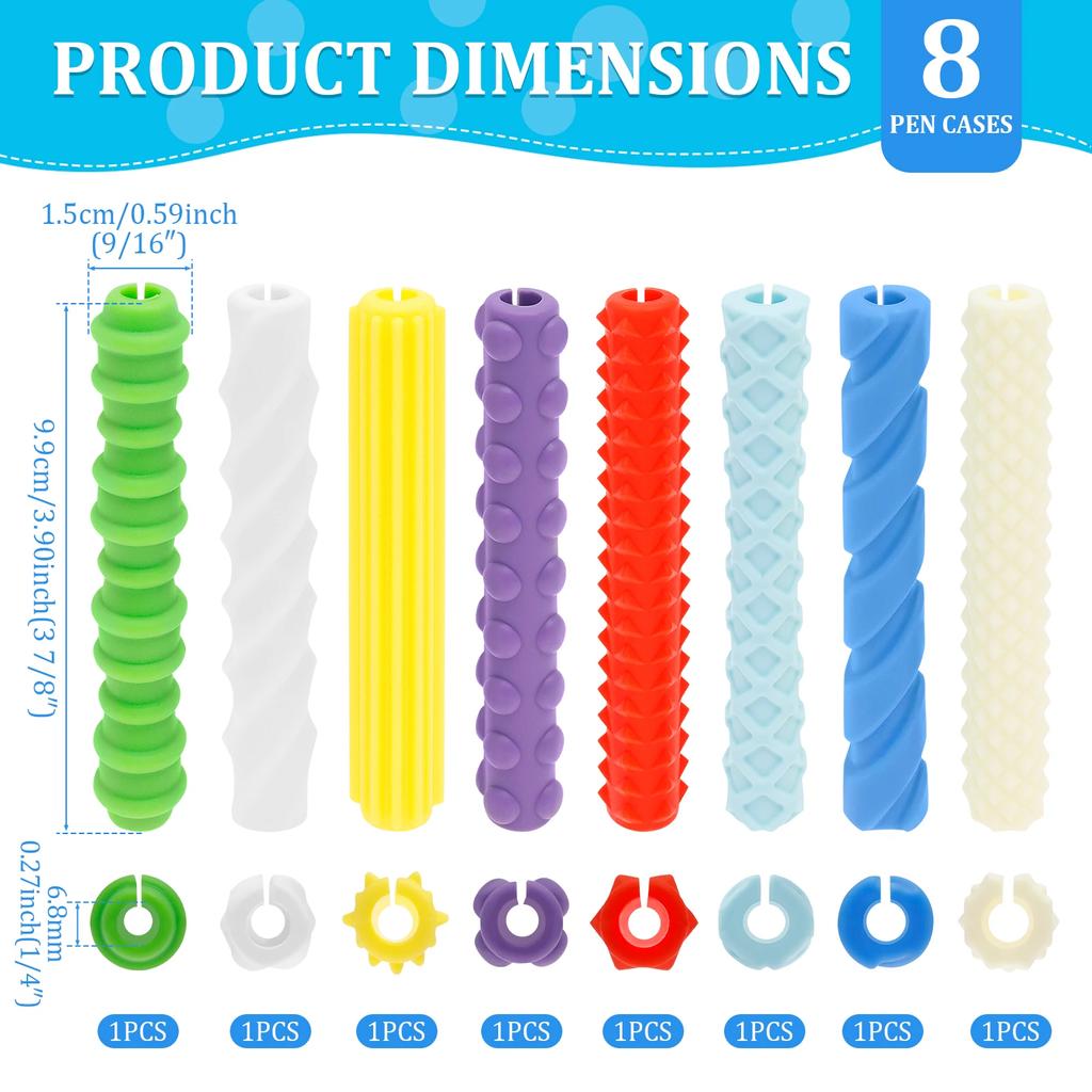 8Pcs Textured Silicone Pen Grips Children Student Pencil Aid Grip Set Reusable Sensory Pencil Sleeve Handwriting Pen Sleeve Tool