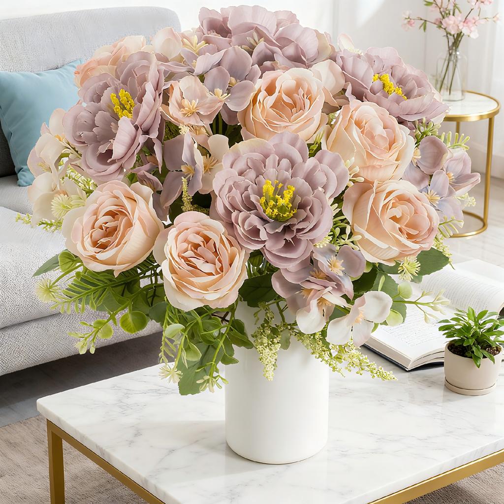 Artificial Flowers High Quality Silk Peony Hydrangea Festival Wedding Bridal Bouquet Home Room Table Vase Wreath Diy Gift Decora