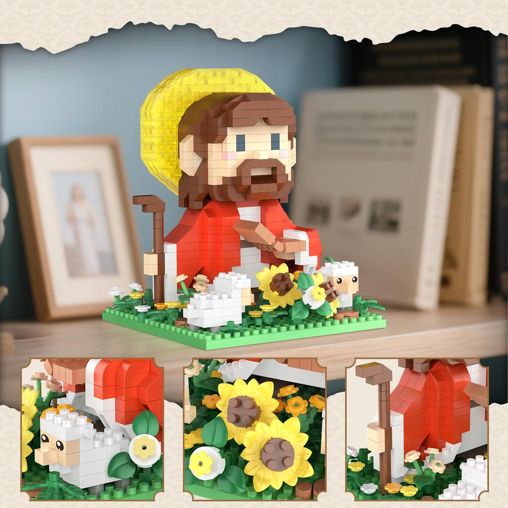 Non-Toxic Creative Desk Decoration Jesus Figures Building Blocks Kids Toys Sunflower Sheep With Led Lights Christmas Gifts