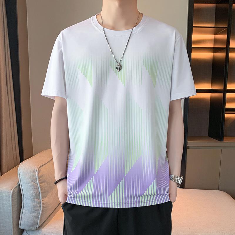 

Short-sleeved T-shirt Men s Thin Sports Casual Ice Silk Half-sleeved T-shirt Men s Gradient Top 3XL білий