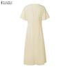 ZANZEA Women Casual Round Neck Short Sleeve Elegant Patchwork Lace Dress