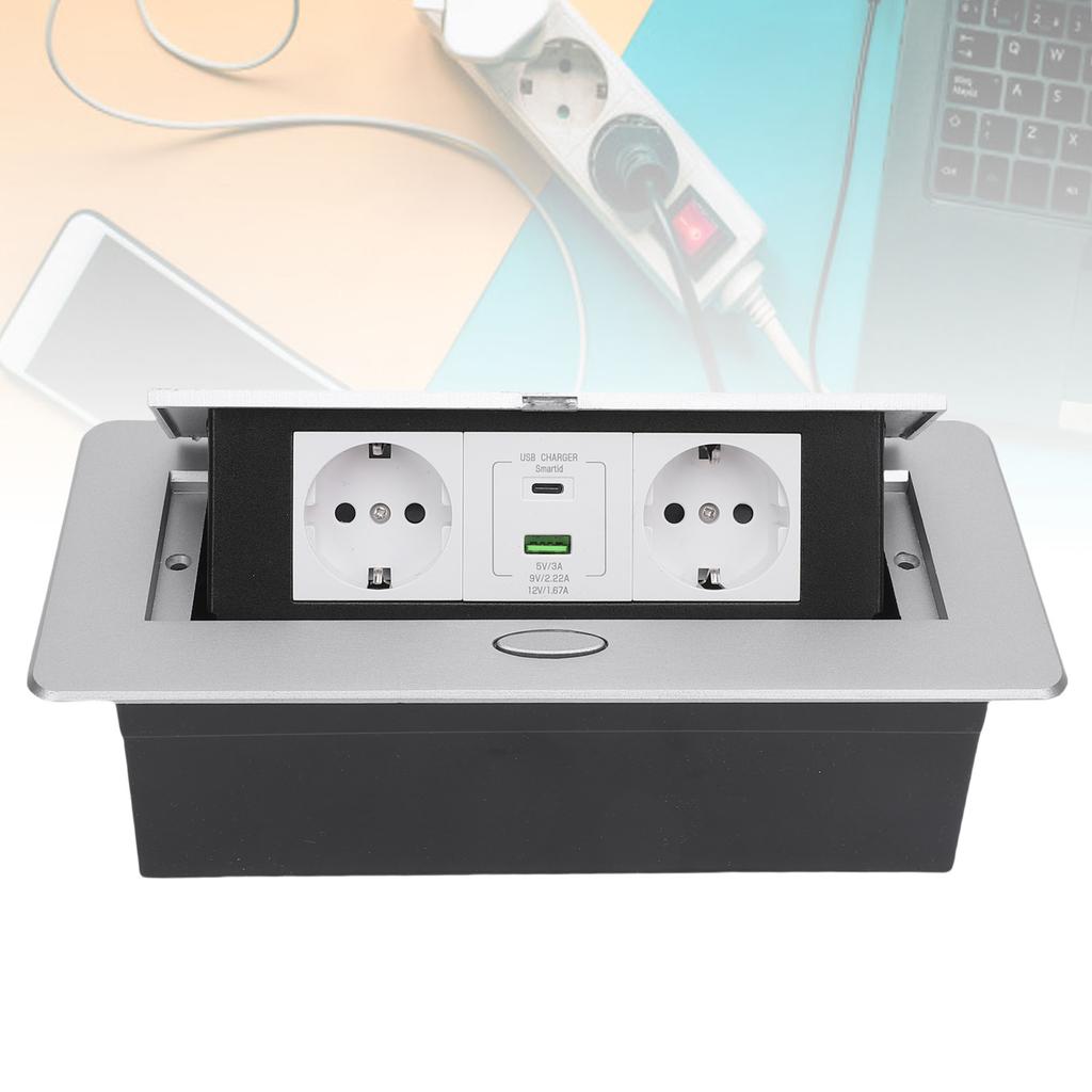 Recessed Power Strip, Integrated Retractable Socket for Worktop, 20W, USB Fast, Rainproof, for Home Worktop