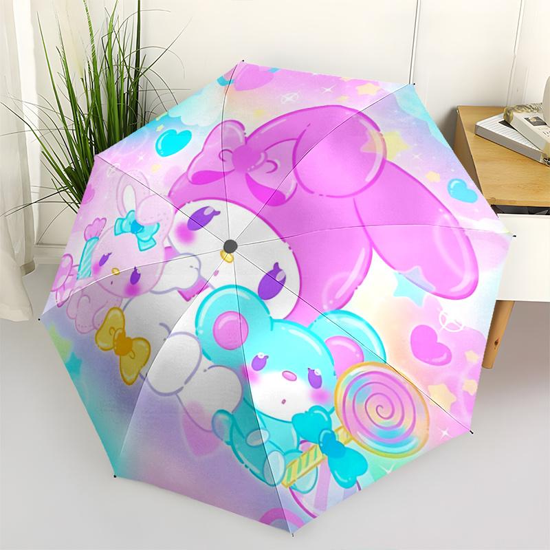 1pc My Melody & Friends Automatic Folding Umbrella - Portable 3-Fold Design with Iron Frame, Perfect for Fans, Travel, Daily Use, and Gifts!A078