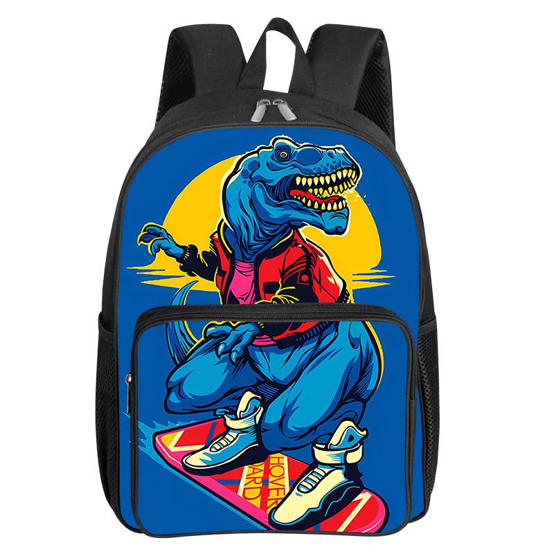 Rugzak met Dinosauruspatroon en Vierkante Voorvak voor Jongens en Meisjes Beste Cadeaus 2D Platte Cartoon Schooltassen voor Kinderen