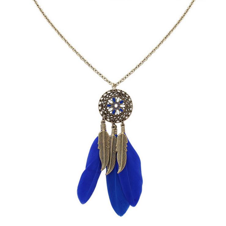 Wind Bohemian Painted Glazed Feather Fringed Earrings Fashion Temperament Women's Earrings Long Necklace Accessories