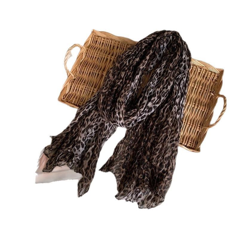Breathable Scarf Print Classic Leopard Crease Fried Dough Twists Women's Head Scarf Silk Scarf