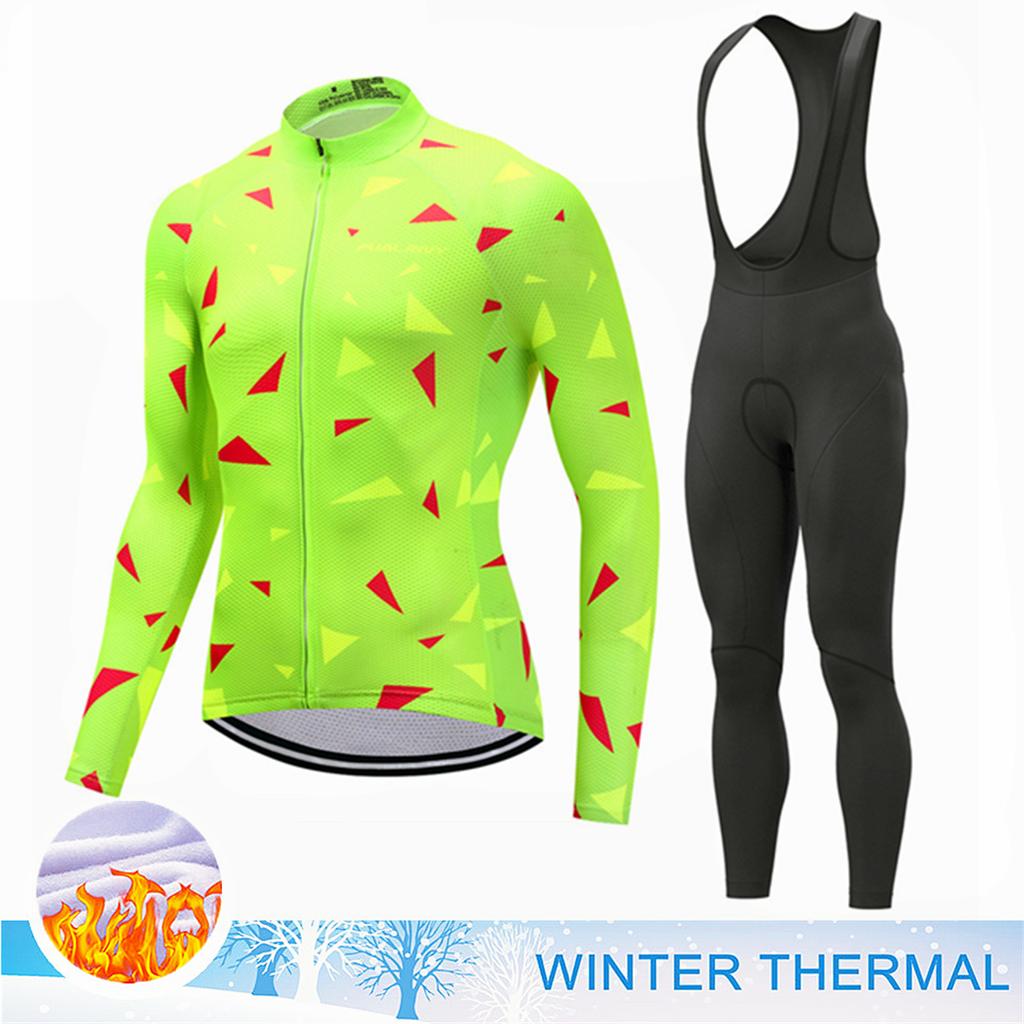 Winter Thermal Fleece Cycling Jersey Set Top MTB Bike Outdoor Men's Road Bicycle Clothing Long Sleeves Shirt Uniform