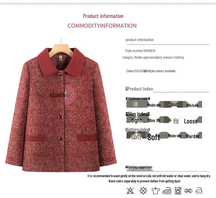 Stylish Spring Embroidered Lapel Jacket for Middle-Aged and Elderly Women