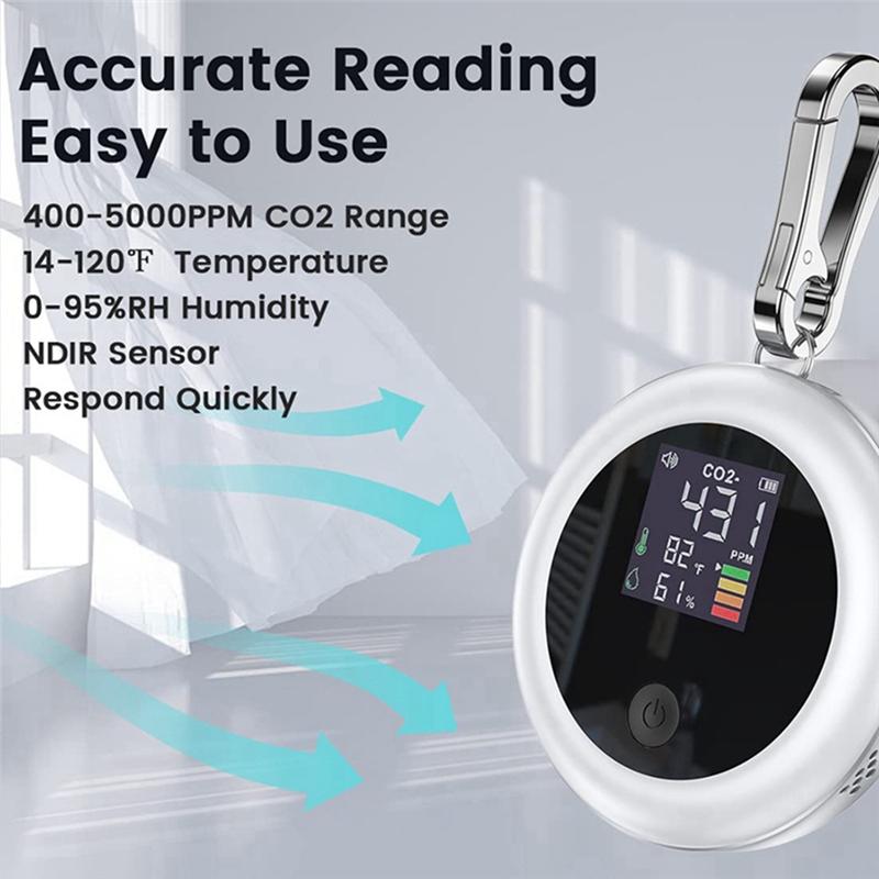 AD23-Air Quality Carbon Dioxide Monitor With Alarm With 400-5000 PPM-NDIR CO2 Tester(White)