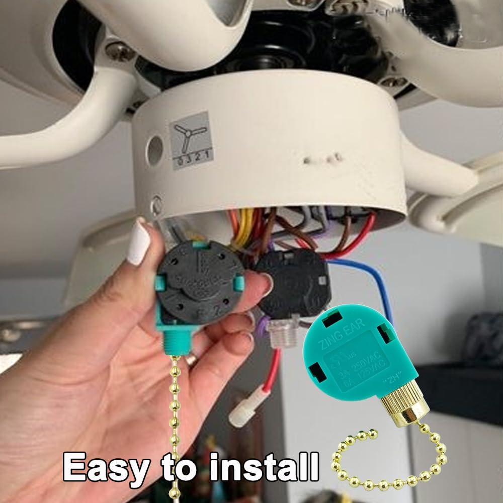 Ceiling Fan Pull Chain Switch 3 Speed 4 Wire Zing Ear ZE-268S6 Ceiling Fan Pull Chain Cord Switch Replacement for Ceiling Fans,Wall Lamps,Cabinet