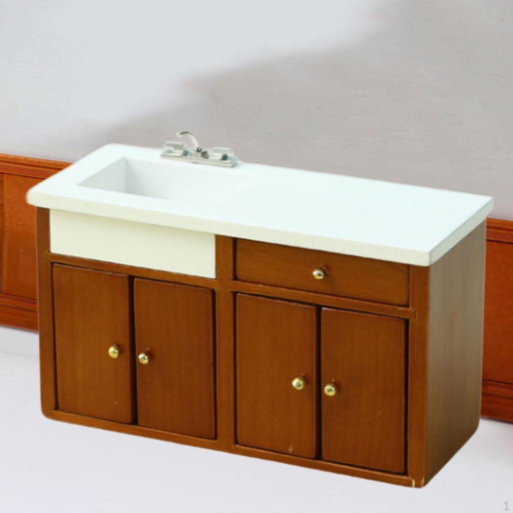 1:12 Scale Dollhouse Miniature Cabinet with Sink and Drawer Pretend Play Toys