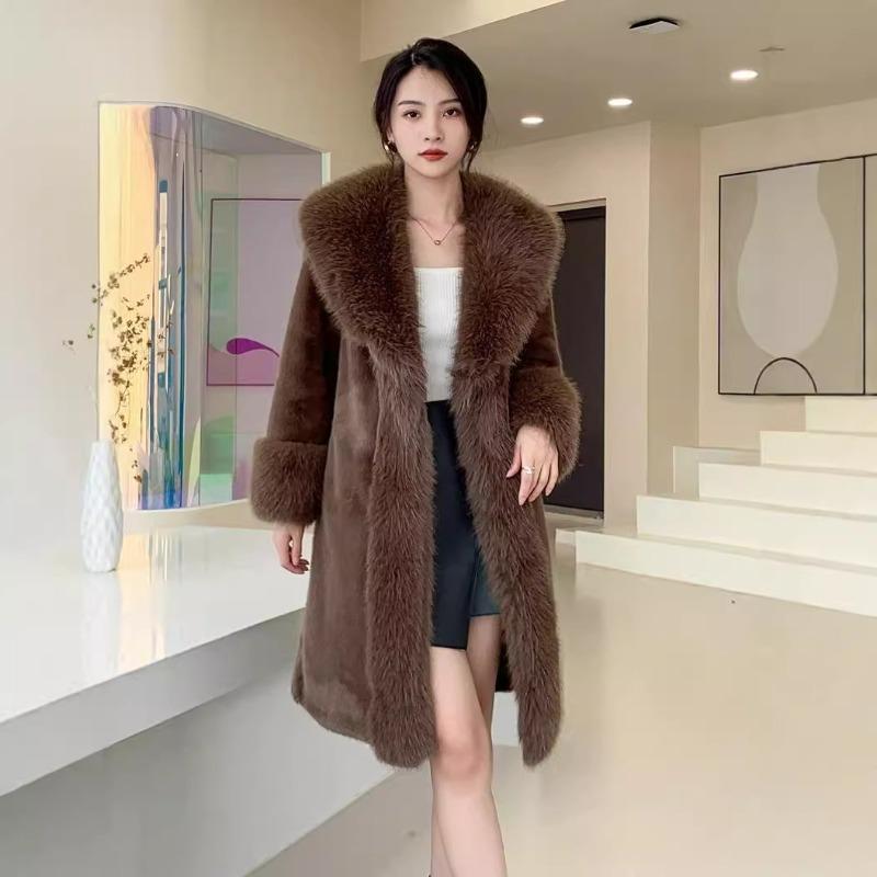 Autumn and Winter Women's Extended Toka Imitation Fur Suit Collar Coat Coat Artificial Fur Imitation Fur Coat