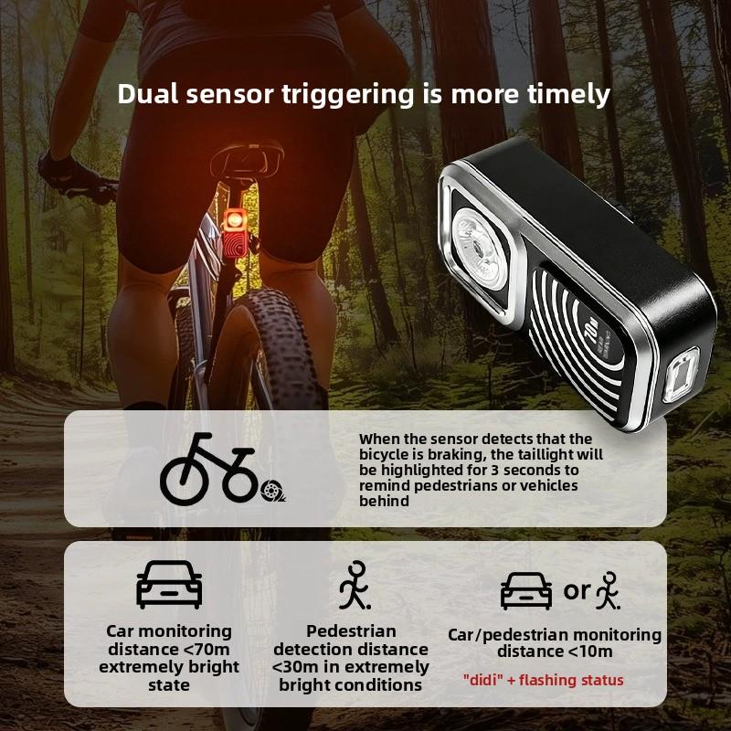 Luz trasera inteligente para bicicleta con sensor de radar, luz de advertencia LED para ciclismo