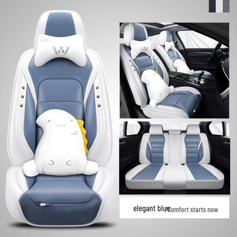 Universal Cartoon Car Seat Cushion - Four Seasons, Wear-Resistant, Dirt-Resistant, Full Surround, Leather Cover for Five-Seaters