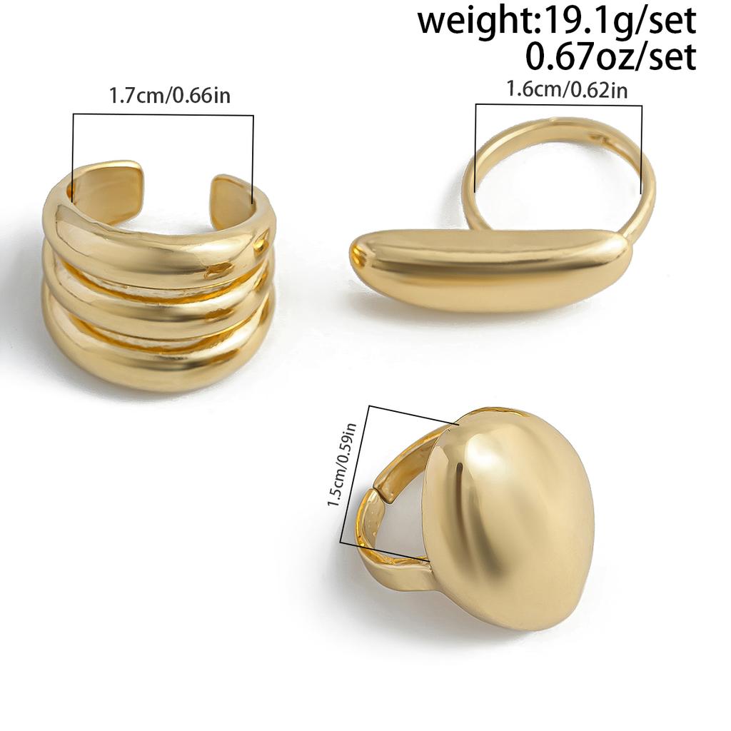 Ingemark 3er-Set Vintage Unregelmäßige Geometrische Offene Ringe für Damen Punk Goldfarbene Metall Fingerringe Eleganter Tägliche Schmuck Geschenk