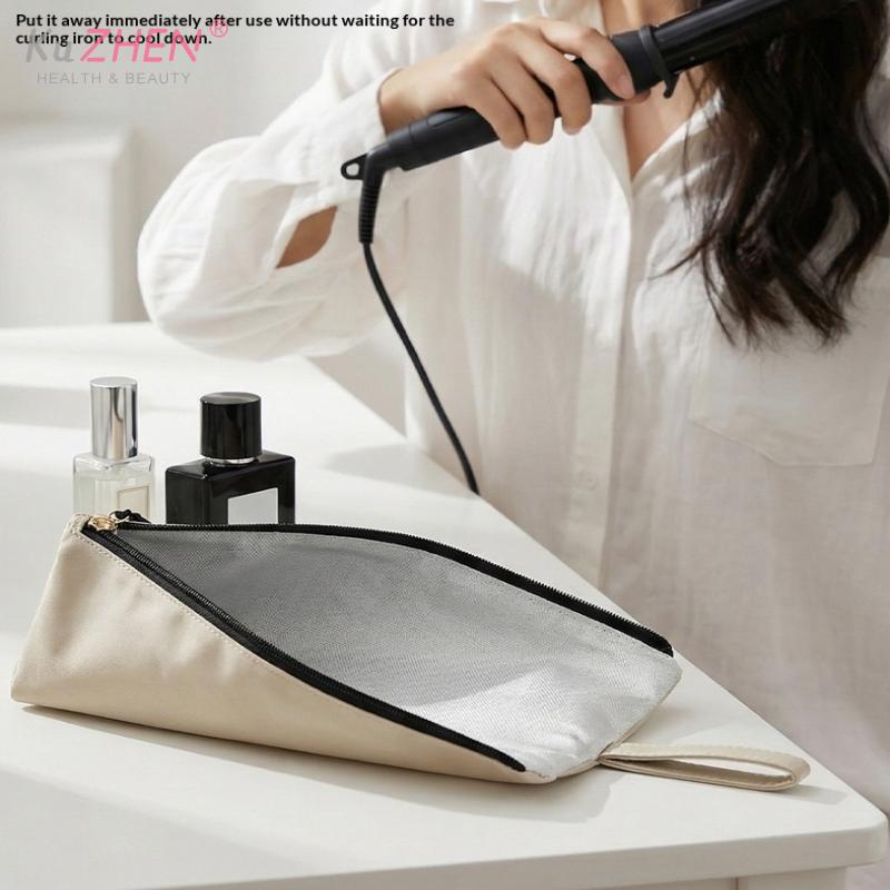 2-In-1 Heat-Resistant Pad And Storage Bag For Hair Curling Irons For Styling Equipped With Zipper Suspension Suitable For Desk