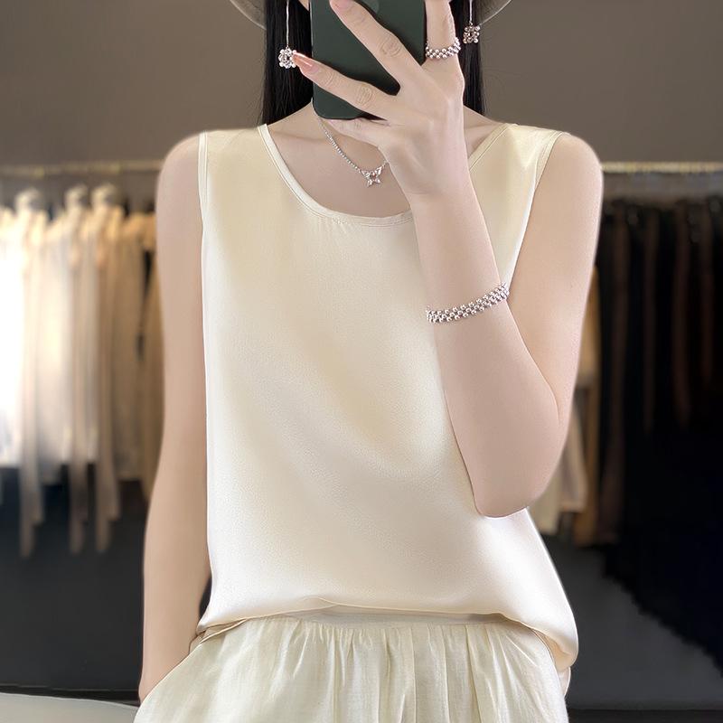 VEZFAA Women's Fashion Casual Summer Spring Solid Color Print Sleeveless Suspenders Blouses & Shirts