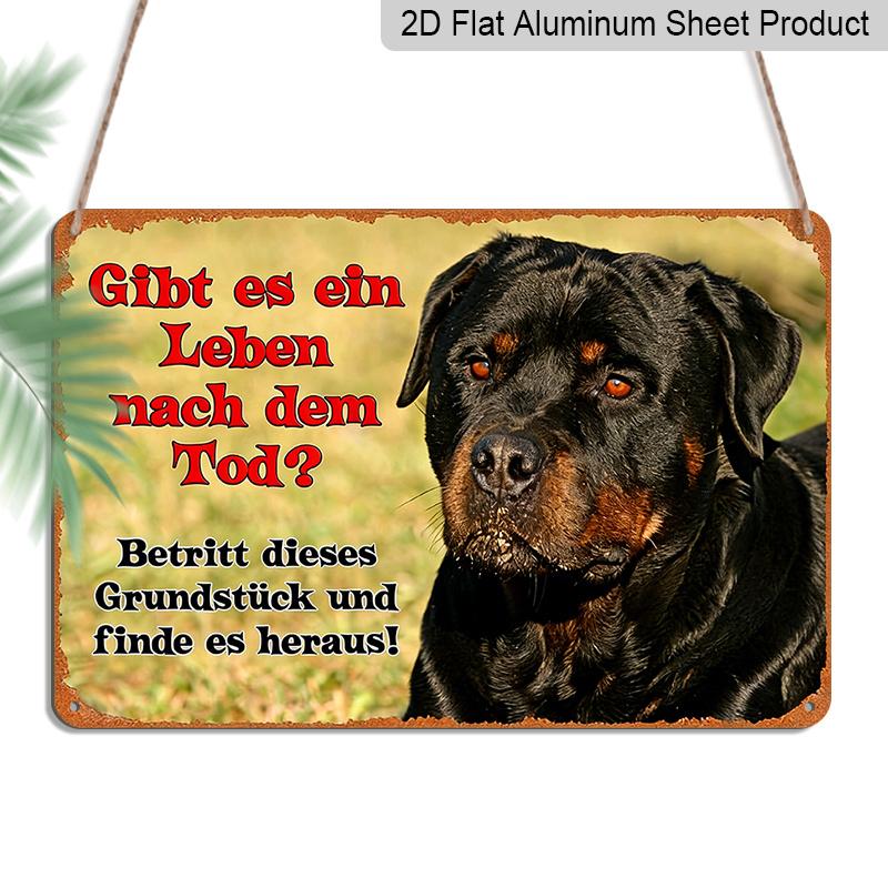 2D Flat, 1pc Funny Warning Sign, 12"×8" - German Quote Plaque, Vintage Aluminum Yard Decor, Humorous Dog Security Warning Gift