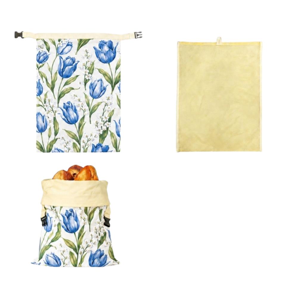 Linen Cotton Beeswax Bread Bags Lock Closure Removable Inner Bag Sourdough Bread Bag Fruit Pattern Beeswax Coated Bags