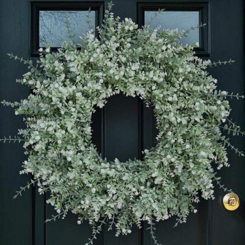 26-Inch Large Eucalyptus Wreath | Artificial, Gypsy-Themed with Lavender, Suitable for All Seasons, White and Green Tones