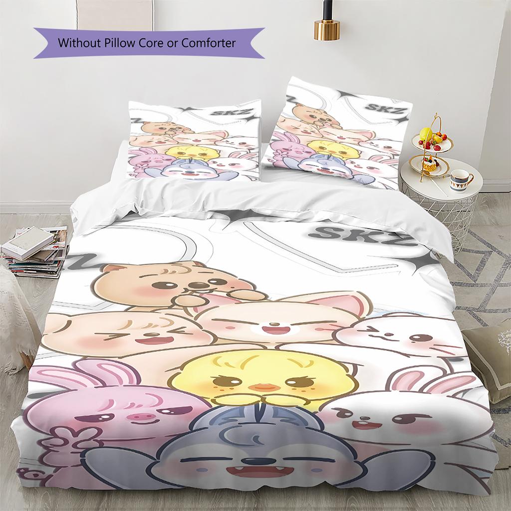 Literie à motif SKZ, Ensemble couette Housse de couette Taie d'oreiller Cadeau d'anniversaire pour la maison (1 housse de couette + 2 taies d'oreiller, sans garniture.)