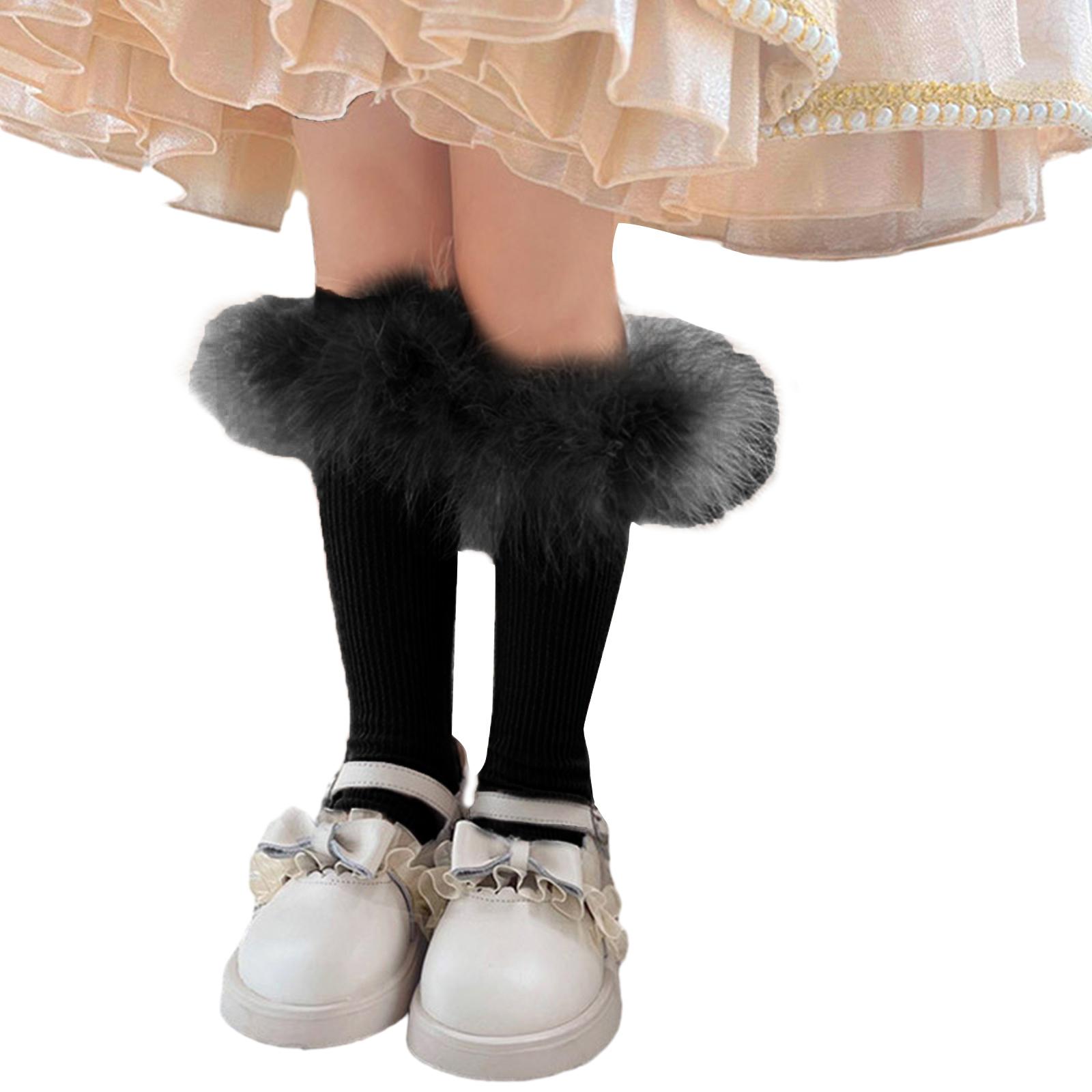 

Дышащие вязаные носки для девочек, мягкие хлопковые гольфы, детские носки с меховым краем, эластичные носки для осени и весны