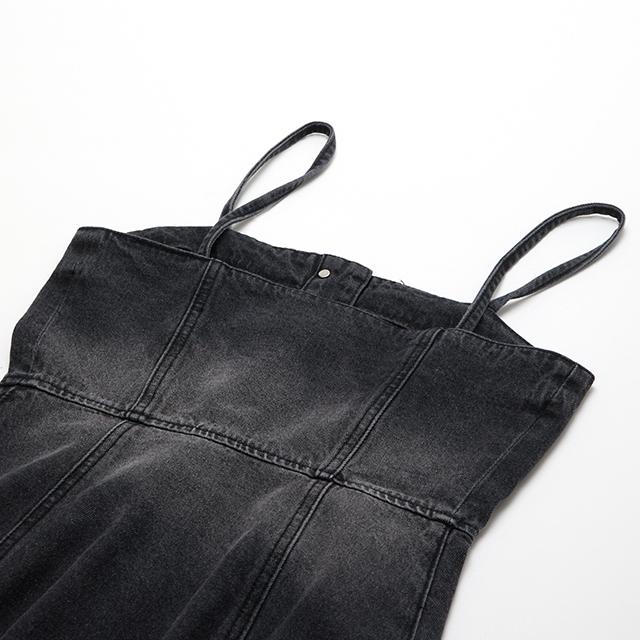 Rap Damaged Washed Bustier Long Denim Dress Aq3Do863