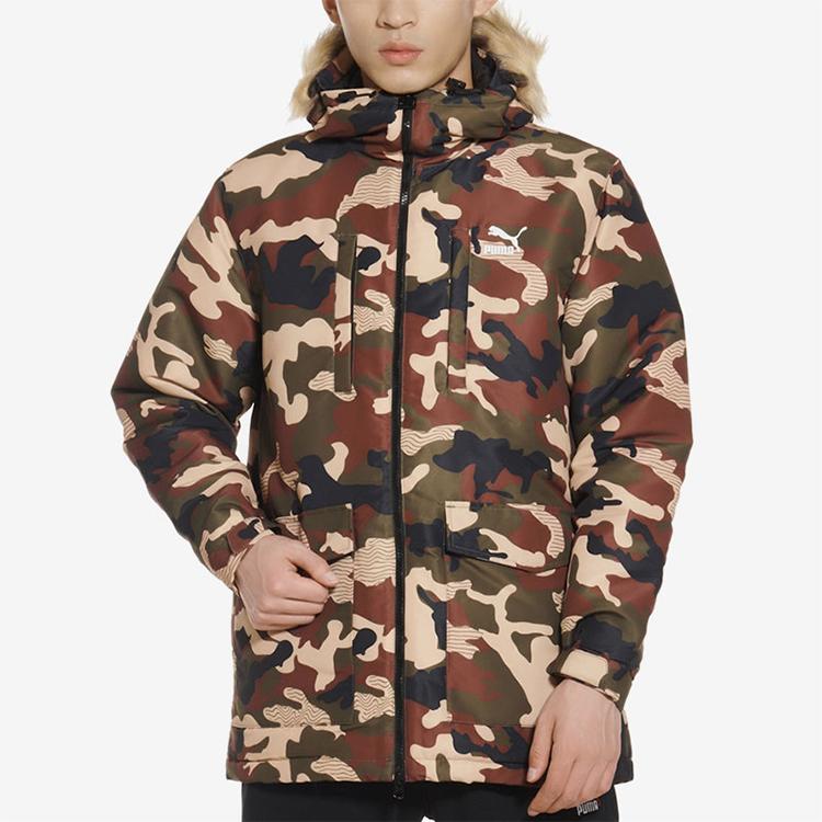 Puma Warme Baumwolljacke mit Kapuze Winter Camouflage Herren Oberbekleidung 596546-70