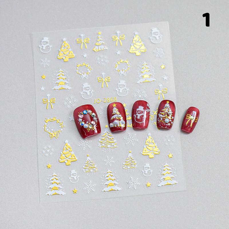 1 Sheet 3D Colorful Snowflake Nail Art Stickers Self-Adhesive Sparkle Christmas Tree Snowflakes Decals Winter Manicure Sliders