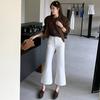 Autumn new white denim nine-point slim-fit flared pants women's leather brand black apricot