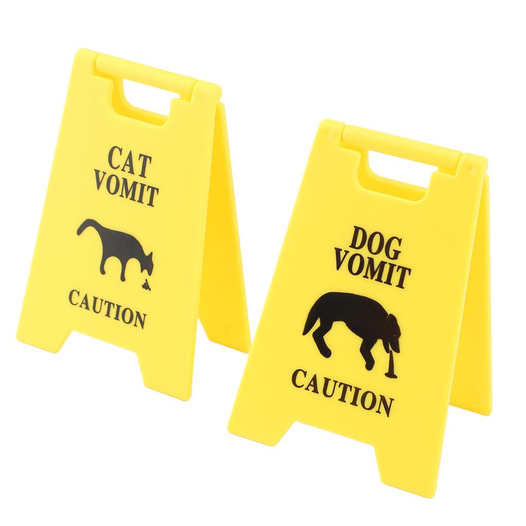 2PCS Cat and Dog Vomit Signs 4 Inch Cat Vomit Caution Sign Funny Cat Dog Warning Sign Decoration For Cat Dog Lovers