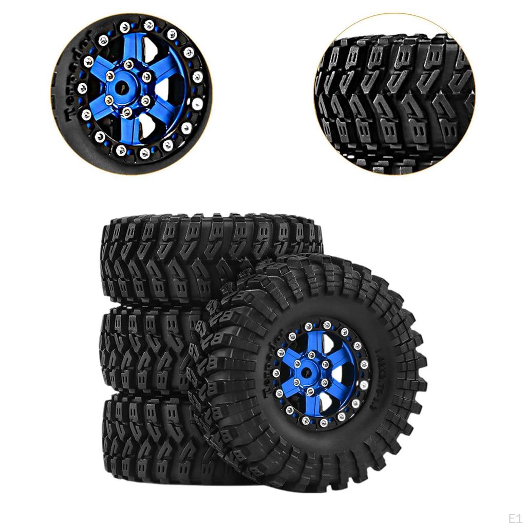 4 Pieces 1/18 1/24 RC Crawler Car Wheels and Tires Accessory Aluminum Alloy Easy to Install