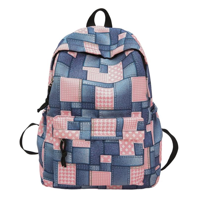 Student Schoolbag Contrast Color Women's Denim Backpack Large Capacity Backpack