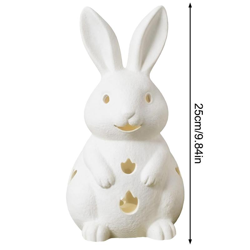 Easter Hollowed Out Rabbit Resin Candlestick, White Bunny Candle Holder, Home Decoration With Tea Light Opening