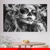 Day Of The Dead Sugar Skull Girl Tapestry Black White Tattoo Sketch Wall Hanging Gothic Halloween Bedroom Dorm Wall Decor