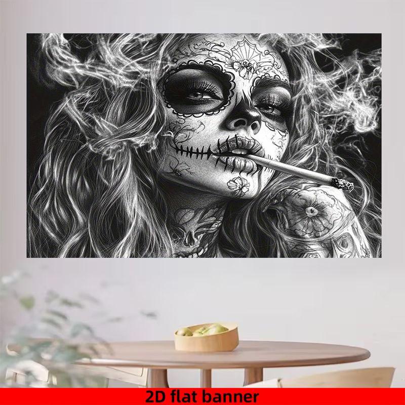 Day Of The Dead Sugar Skull Girl Tapestry Black White Tattoo Sketch Wall Hanging Gothic Halloween Bedroom Dorm Wall Decor