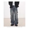 JYL Men's Straight Jeans American Ripped Vintage Loose Wide-Leg Denim