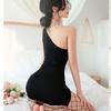 Summer Women Sexy One Shoulder Evening Dress Solid Color Casual Lace Up Sleeveless Bandage Club Party Backless Tight Dress