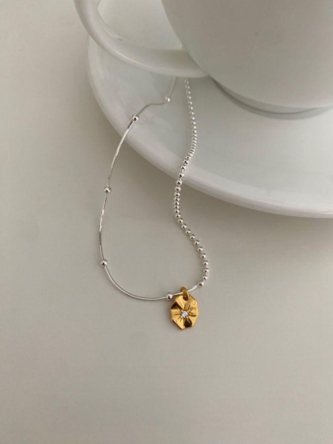 Корейское минималистичное серебряное ожерелье S925 со звездообразным кулоном и комбинированной AB-цепочкой 925 Silver