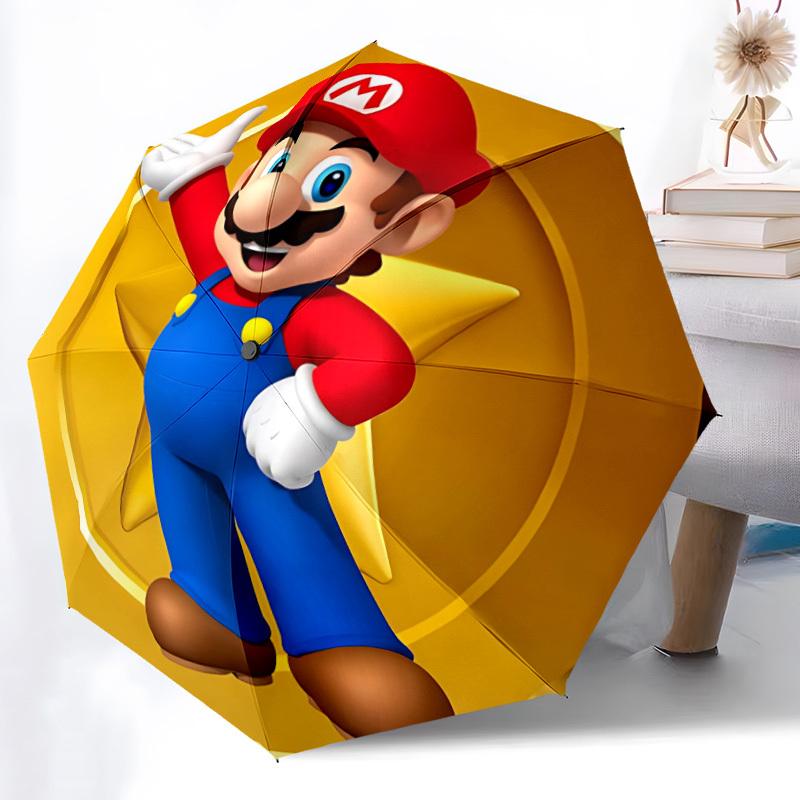 1pc Super Mario Automatic Folding Umbrella - Compact 8-Rib Design, Durable Plastic & Iron, Perfect Gift for Friends & Family, Outdoor Umbrella, Fashio